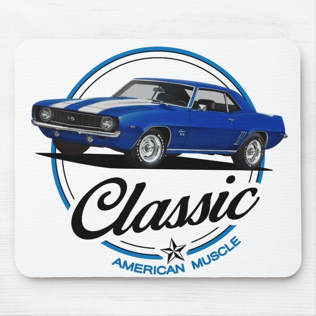 Retro Blue Camaro Classic Musmatta (Framsidan)
