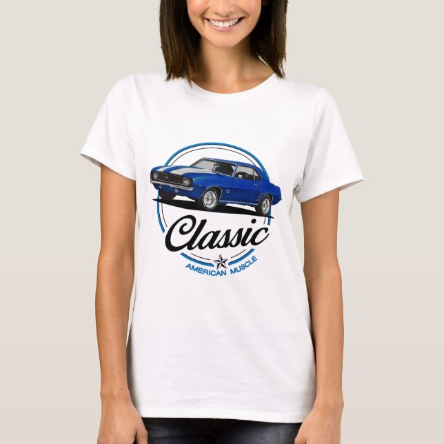 Retro Blue Camaro Classic T Shirt (Framsida)