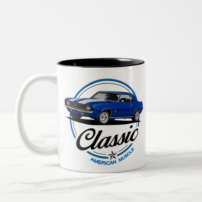 Retro Blue Camaro Classic Två-Tonad Mugg (Vänster)