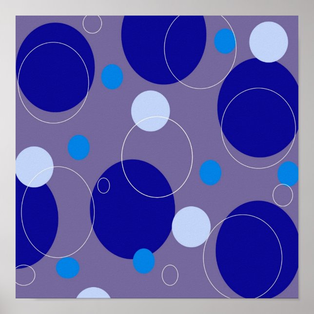 Retro Blue Circles & Ovals Royal Periwinkle Aqua Poster (Framsidan)
