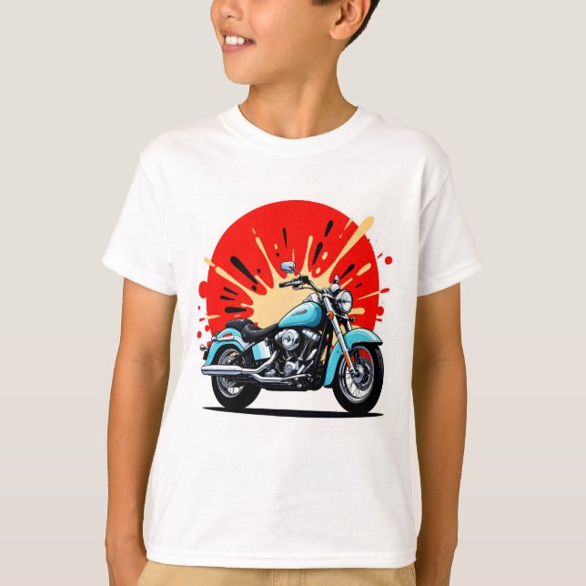 Retro Blue Cruiser – Pop‑Art Motorcycle T-Shirt (Framsida)