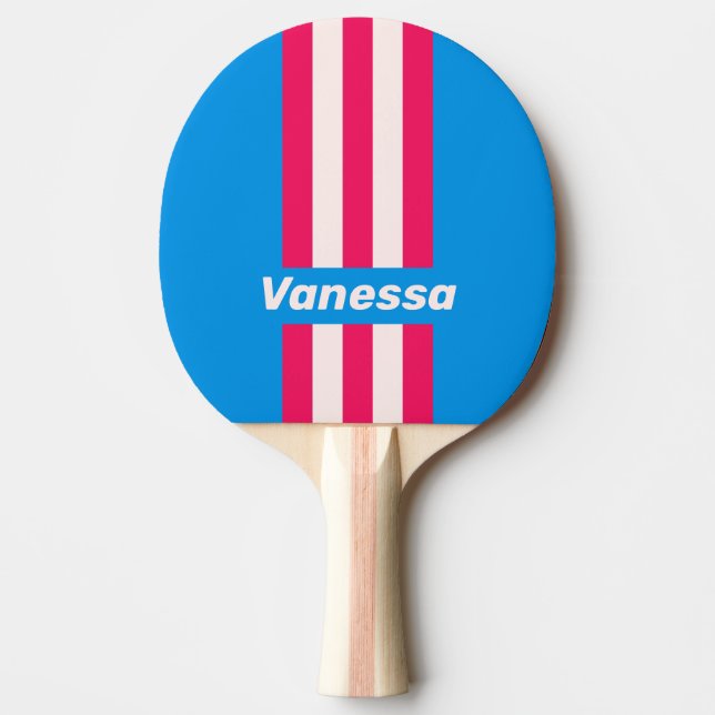 Retro Blue Crush Pin Ränder med Namn Pingisracket (Framsidan)