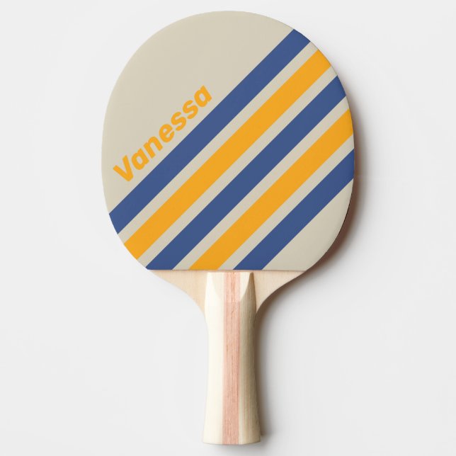 Retro Blue Crush Solnedgång Svart Randig med Namn Pingisracket (Framsidan)