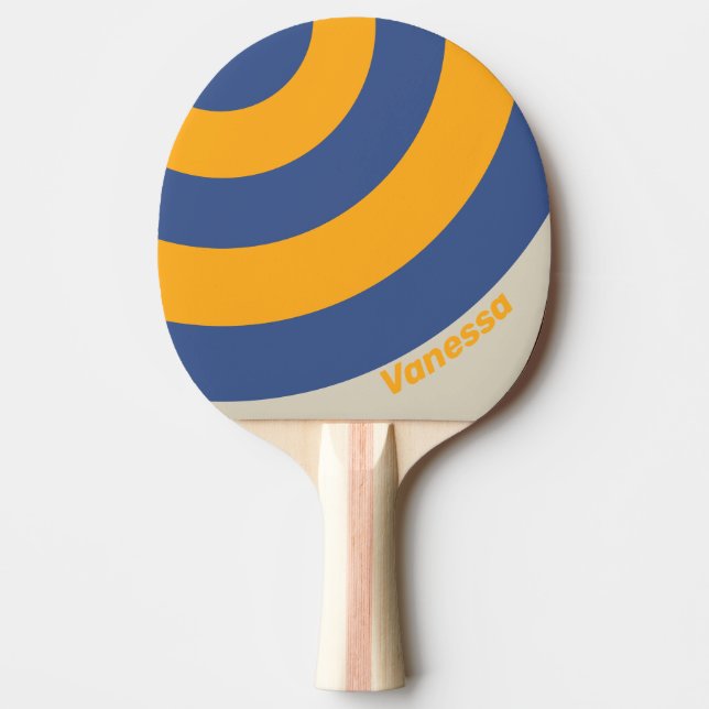 Retro Blue Crush Solnedgångscirkel Rand med namn Pingisracket (Framsidan)