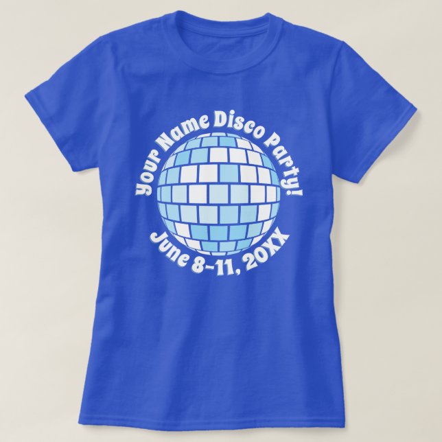 Retro Blue Disco Boll PERSONALISERAD T-Shirt (Design framsida)