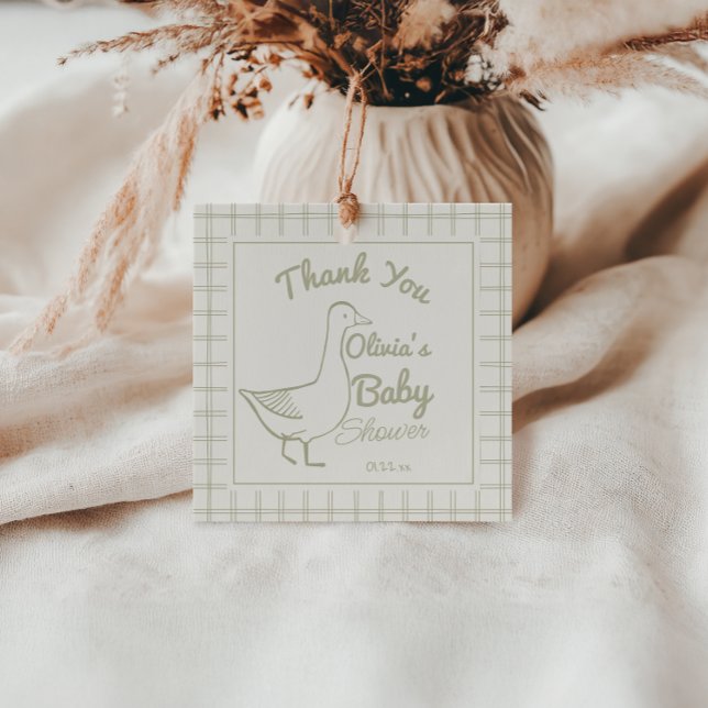 Retro Blue Fånig Goose Hand plockade Pojke Shower Gåvor Etiketter (Skapare uppladdad)