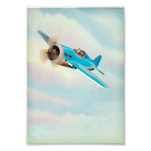 Retro Blue-flygplan Fototryck