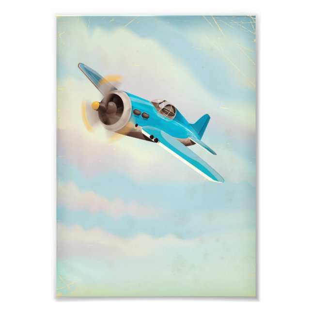 Retro Blue-flygplan Fototryck (Framsidan)