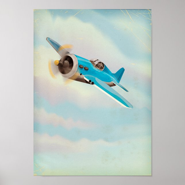 Retro Blue-flygplan Poster (Framsidan)