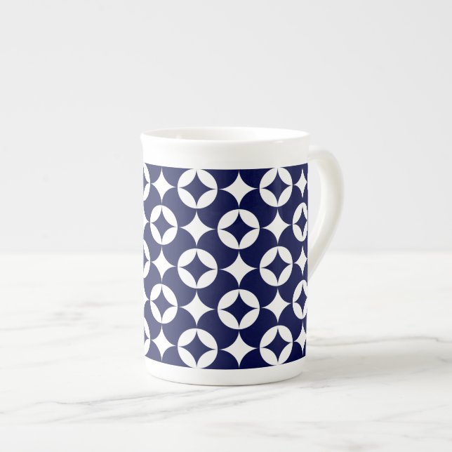 Retro Blue-förreglande cirklar Shippo Geometric Benporslin Mugg (Framsida höger)
