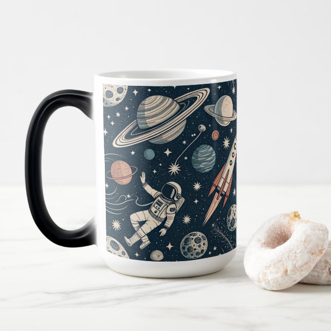 Retro Blue Galaxy Exploration Magisk Mugg (Med munk)
