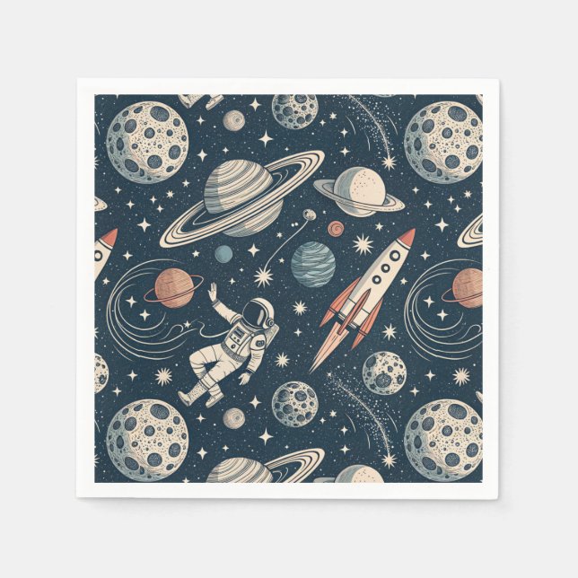 Retro Blue Galaxy Exploration Pappersservett (Framsidan)