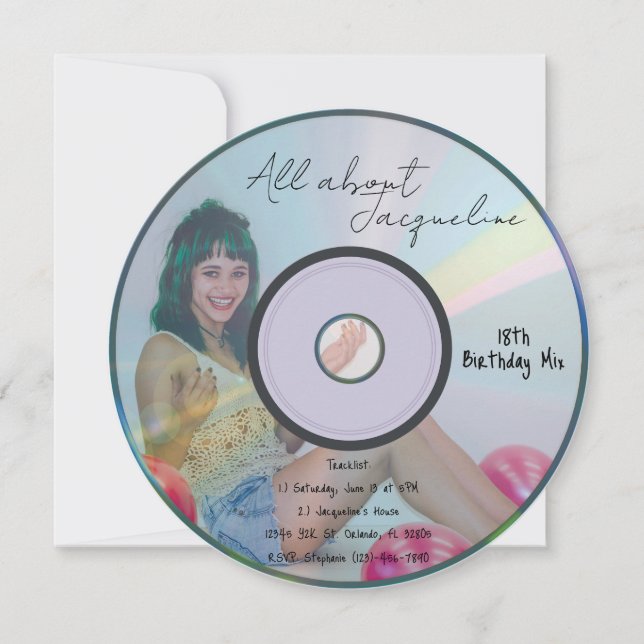 Retro Blue Girls Musik CD Födelsedag Inbjudningar (Framsida)