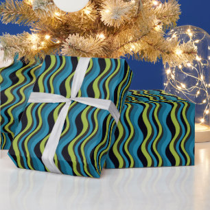 Retro Blue Grönt Grått Sea Vinkarare Mönster Presentpapper