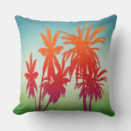 Retro Blue Grönt Orange Sunset Handflatan Träd Kudde
