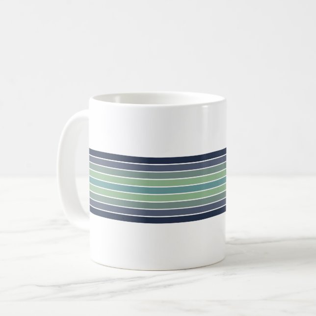 Retro Blue & Grönt Surfboard Stripe Kaffemugg (Framsida vänster)
