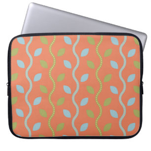 Retro Blue & Grönt Vines on Orange Blommönster Laptop Fodral