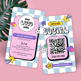 Retro Blue Groovy Logotyp Social Media QR-kod Visitkort