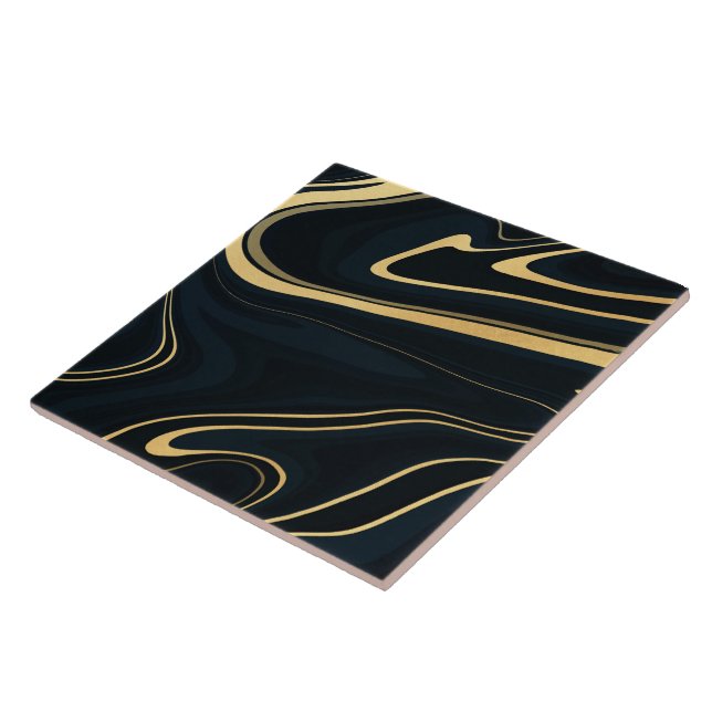 Retro Blue Guld Swirl Vätskerappning Kakelplatta (Sidan)