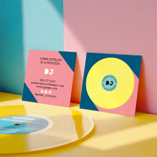 Retro blue gult modern musik dj vinylmusiker fyrkantigt visitkort
