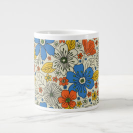 Retro Blue, Gult och Orange Blommigt Jumbo Mugg