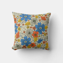 Retro Blue, Gult och Orange Blommigt
