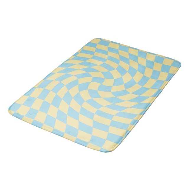 Retro Blue Gult Pastel Warpe Checkerboard Badrumsmatta (Vinklad)