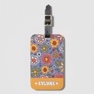 Retro Blue Gult Red Boho Chic Groovy Blommigt Bagagebricka