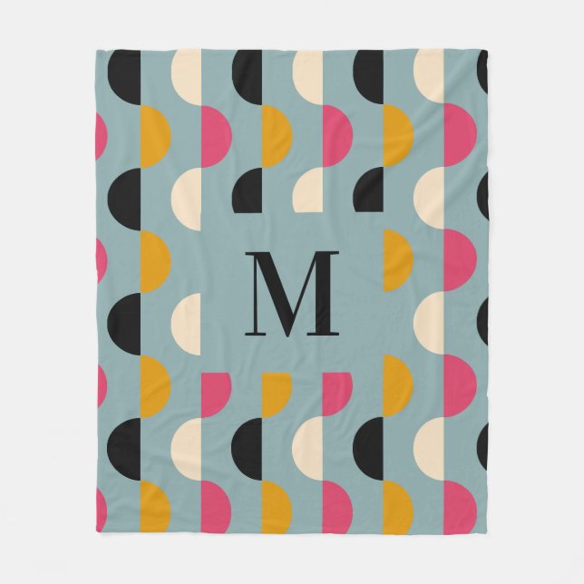 Retro Blue gult rosa Cirkel mönster Fleecefilt (Framsidan)