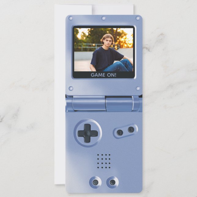 Retro Blue Handhållen Spel II Födelsedagsinbjudan Inbjudningar (Framsida)