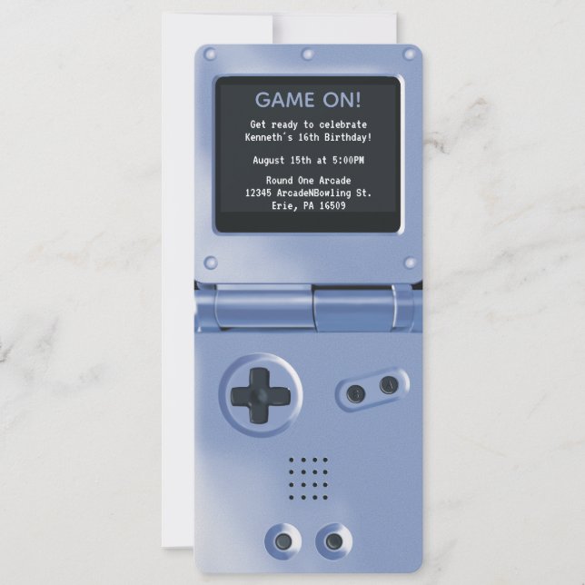 Retro Blue Handheld Gaming Birthday Invitation Inbjudningar (Framsida)