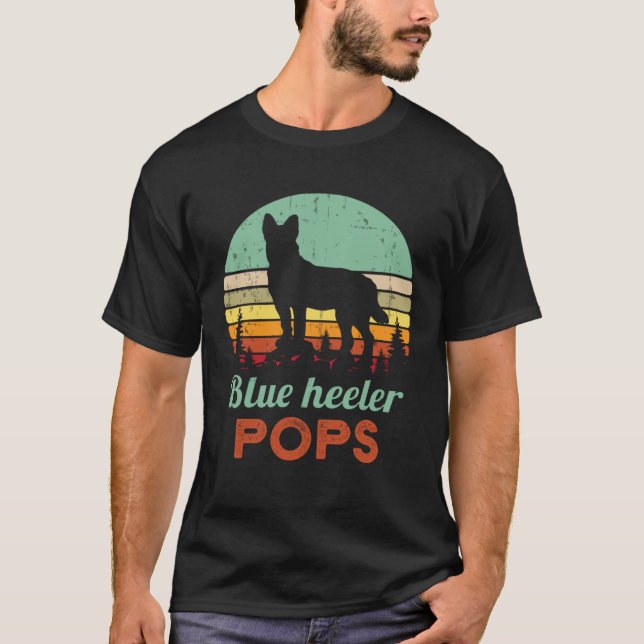 Retro Blue Heeler Pops 70s Father Australian Cattl T Shirt (Framsida)