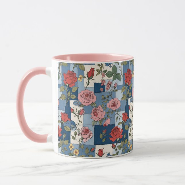 Retro Blue Jean Denim Patchwork med Ro Mugg (Vänster)