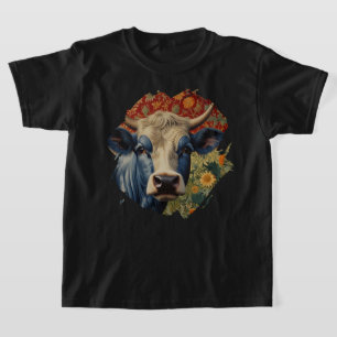 Retro Blue ko i solrosträdgård T Shirt