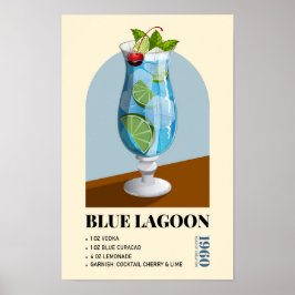 Retro Blue Lagoon Cocktail Recept Konstverk Poster