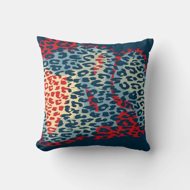 Retro Blue Leopard Print och Modern design Kudde (Framsida)