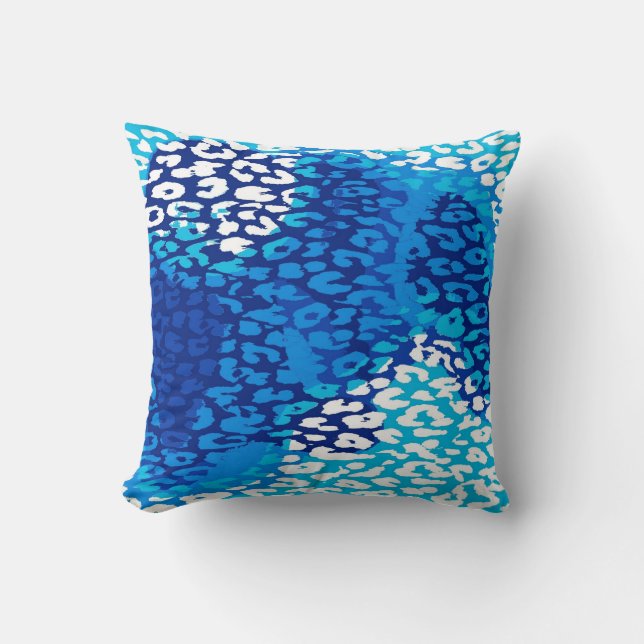 Retro Blue Leopard Print och Modern design Kudde (Framsida)