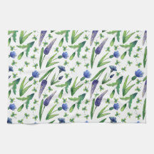 Retro Blue Lila Grönt Blommigt för vattenfärg