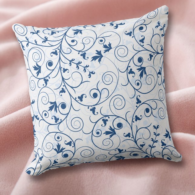 Retro Blue Löv Swirl Mönster Dekorativ kudde (Skapare uppladdad)