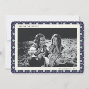 Retro Blue Mid Century Mod Mönster Hanukkah Photo Julkort