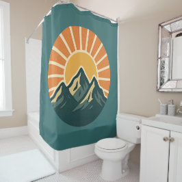 Retro Blue Mountain Sunrise | Outdoor Nature Teal