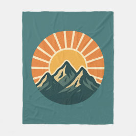Retro Blue Mountain Sunrise | Outdoor Nature Teal Fleecefilt