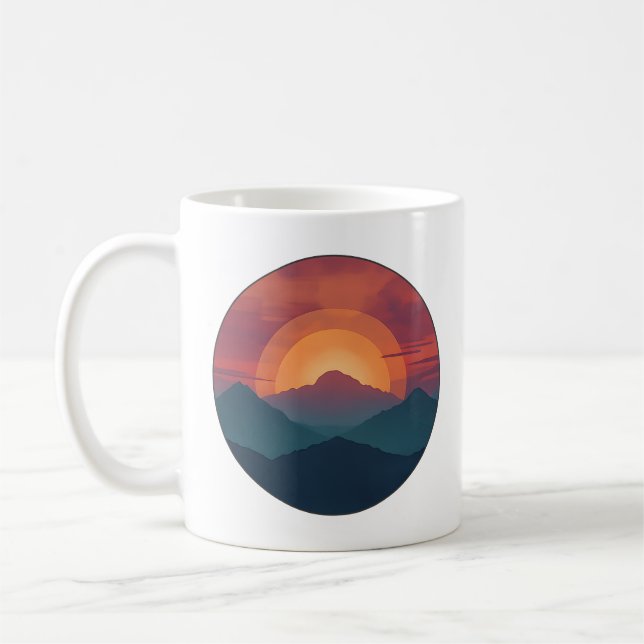 Retro Blue Mountain Sunset | Nature Watercolor Art Kaffemugg (Vänster)