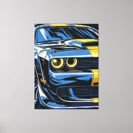Retro Blue Muscle Car Front Pop Art Illustration Canvastryck
