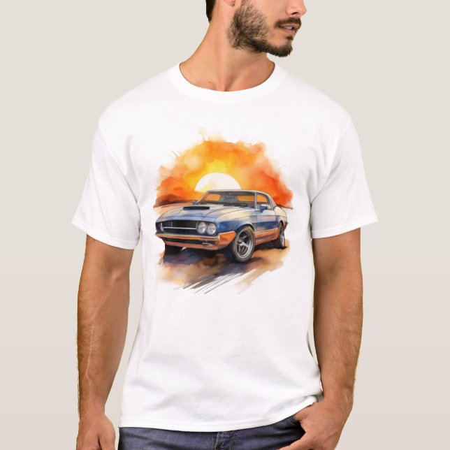 Retro Blue Muscle - Classic Sunset T Shirt (Framsida)