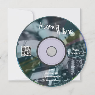 Retro Blue Music Producer CD DJ Business Card Inbjudningar