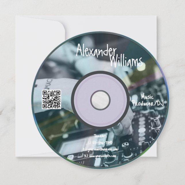 Retro Blue Music Producer CD DJ Business Card Inbjudningar (Framsida)