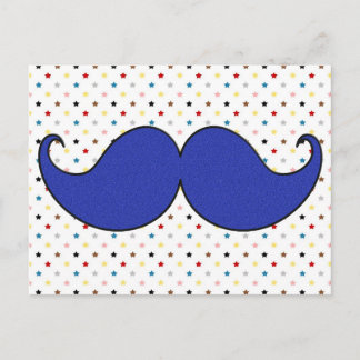 Retro Blue Mustache Mustache Vykort