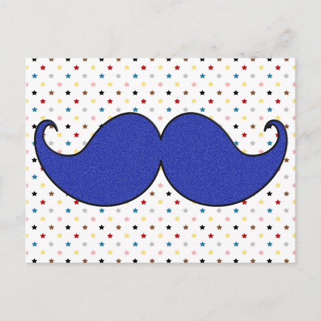 Retro Blue Mustache Mustache Vykort (Framsida)