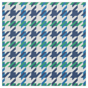Retro Blue och grönt Houndstooth plaid mönster Tyg